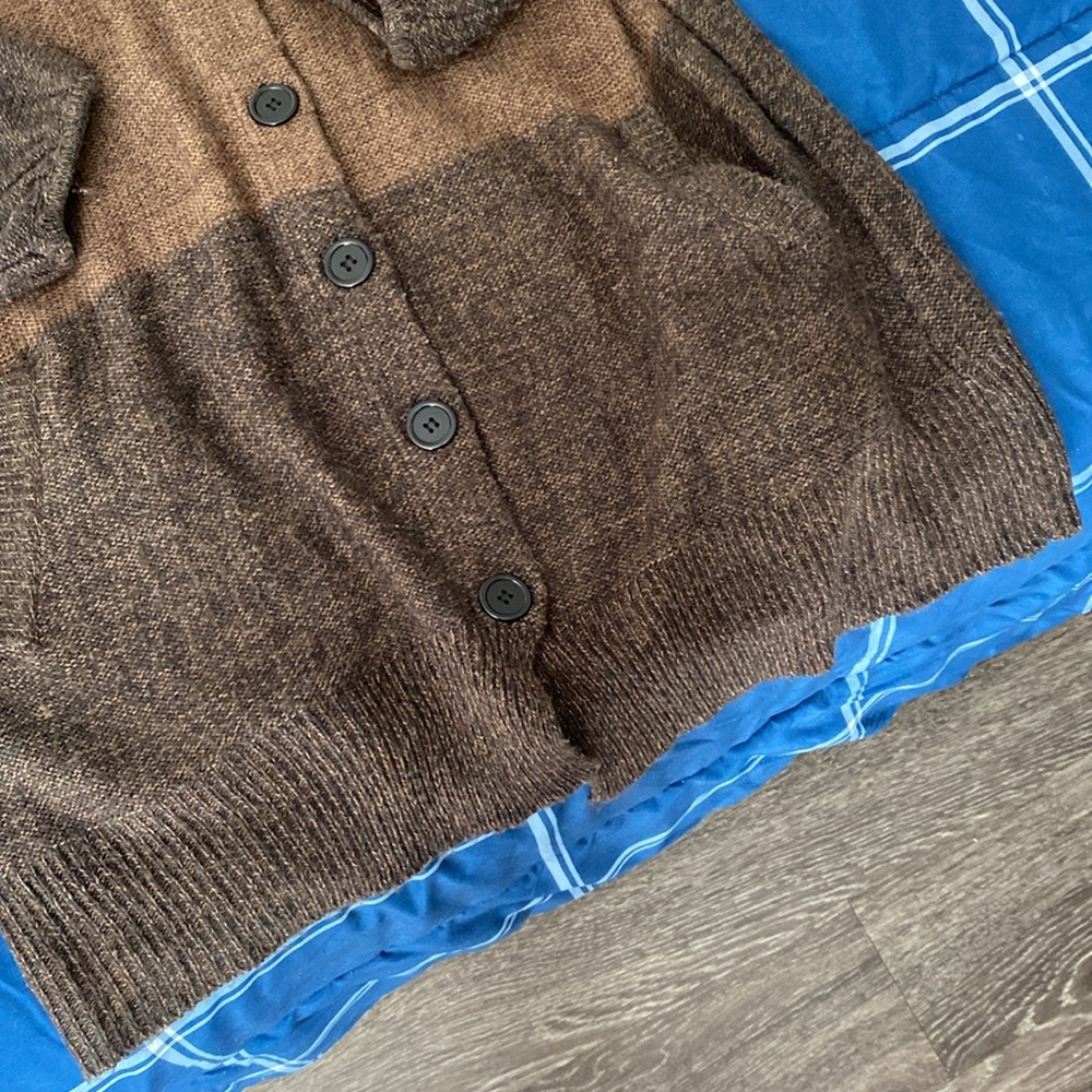 Vintage Colorblock Brown and Tan Sweater Button Down Cardigan - Picture 4 of 17